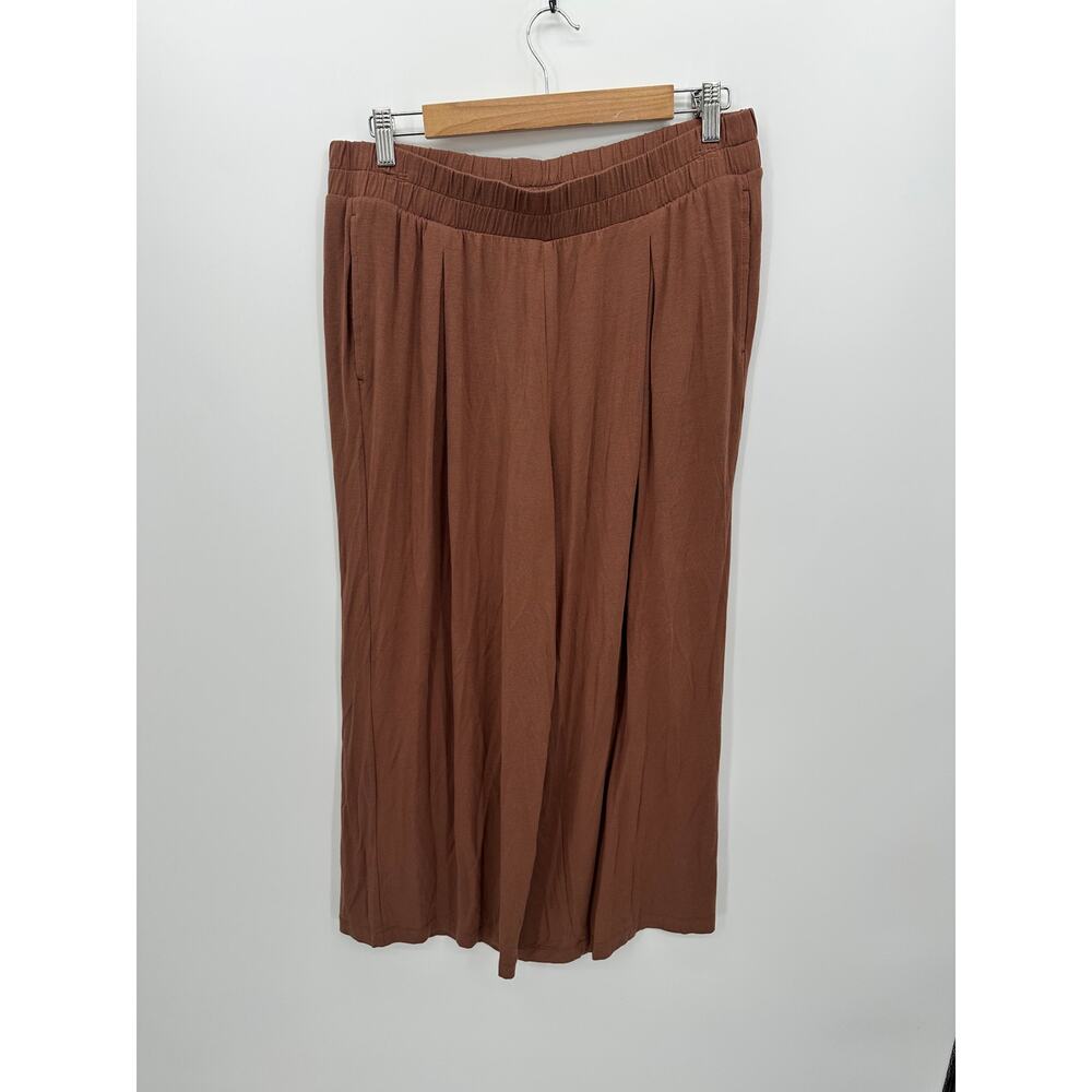 LOGO Womens Brown Loose Fit Gaucho Wide Leg Crop Pants Size MP Lounge Casual